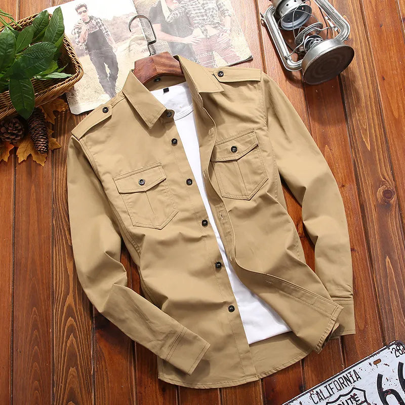 Camicia da uomo Ranger a maniche lunghe con bottoni e tasche sul petto - Stile classico utility