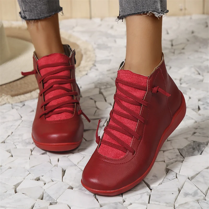 Stivaletti ortopedici da donna in pelle impermeabile con lacci - Comfort quotidiano