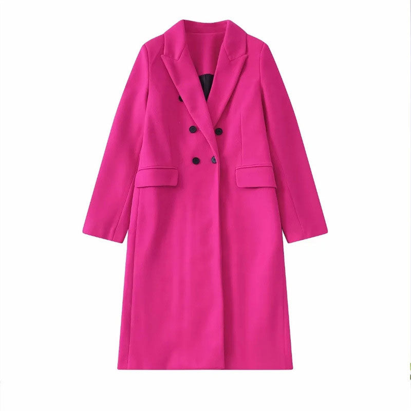 Cappotto lungo in lana premium da donna - Cappotto lungo doppiopetto