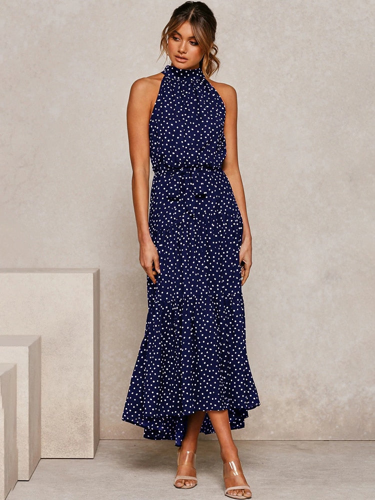 Abito midi svasato a pois da donna