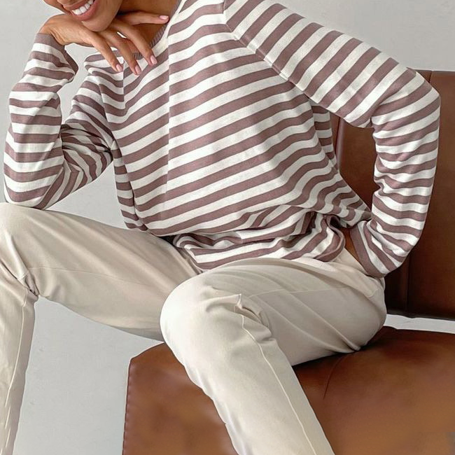 Maglione casual a righe morbide da donna - Comodo a maniche lunghe