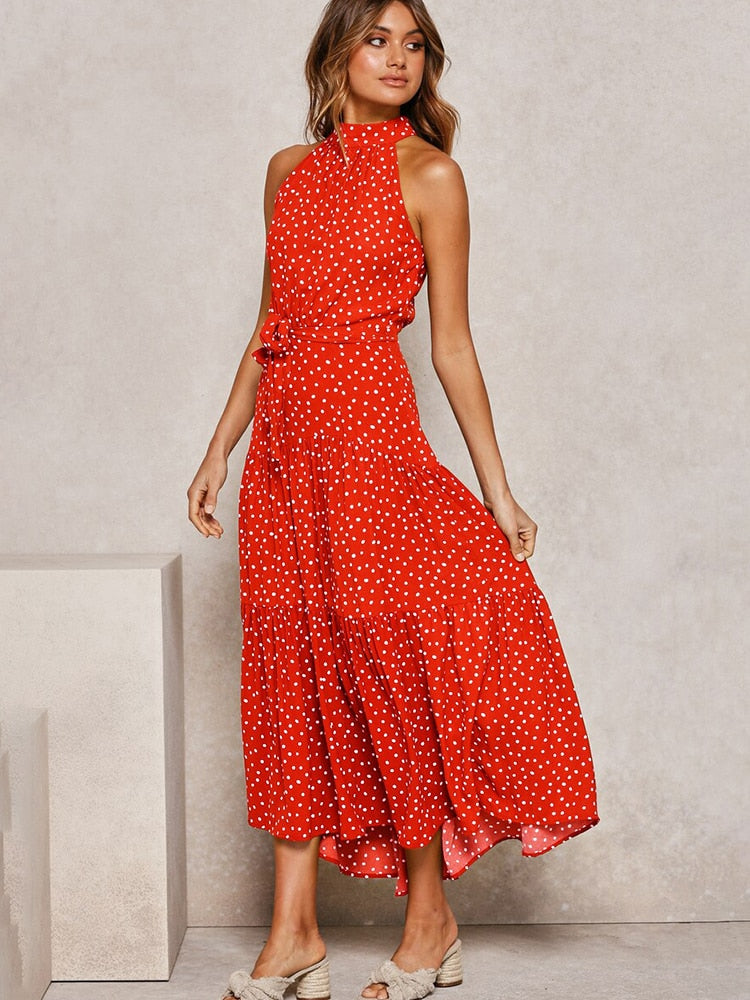 Abito midi svasato a pois da donna