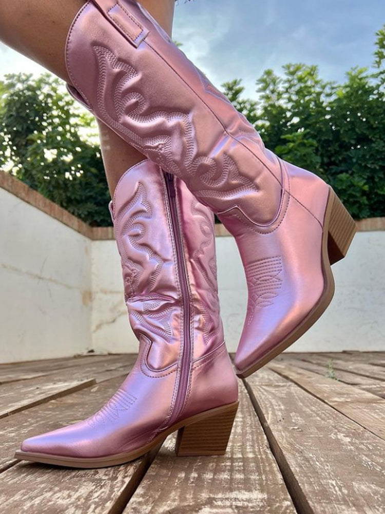 Stivali da donna stile western metallizzati – Stivali neri alla caviglia comodi ed eleganti per look casual e da festa