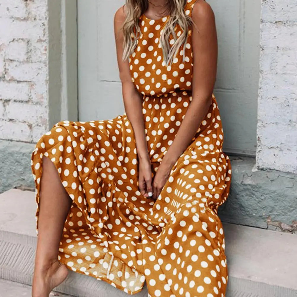 Maxi vestito donna stile vintage – abito estivo con fantasia a pois