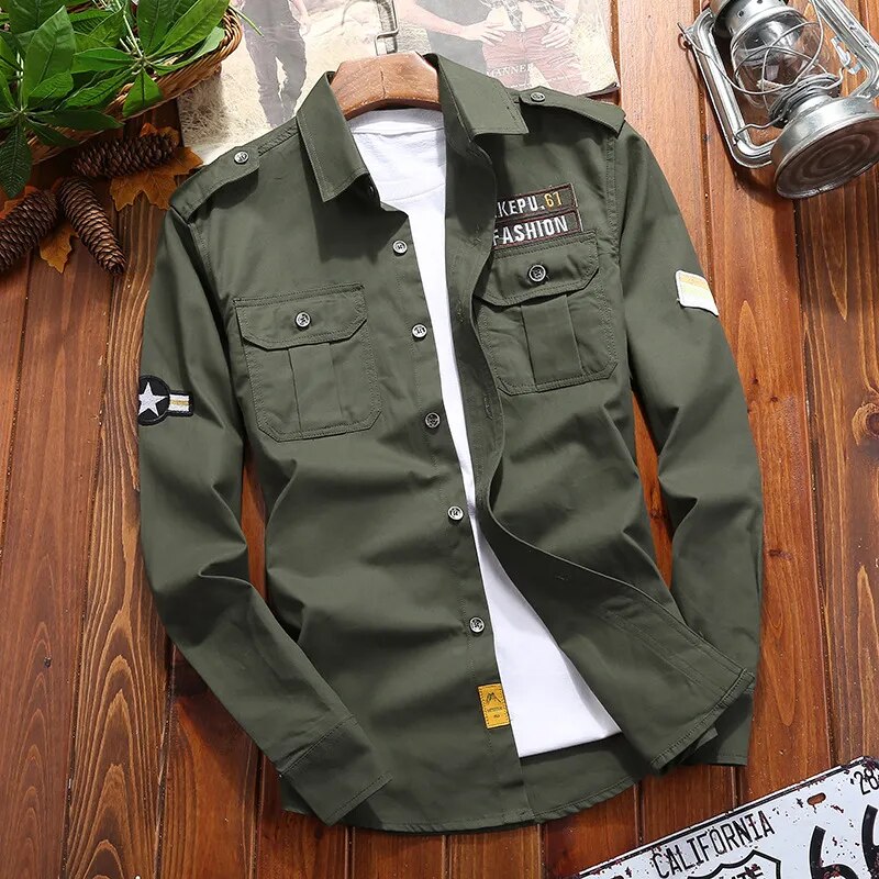 Camicia da uomo Ranger a maniche lunghe con bottoni e tasche sul petto - Stile classico utility