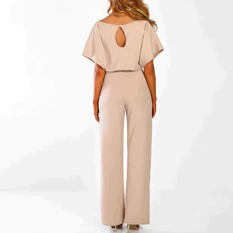 Tuta elegante da donna con cintura, manica corta, gamba larga - Completo intero leggero, elegante e lusinghiero