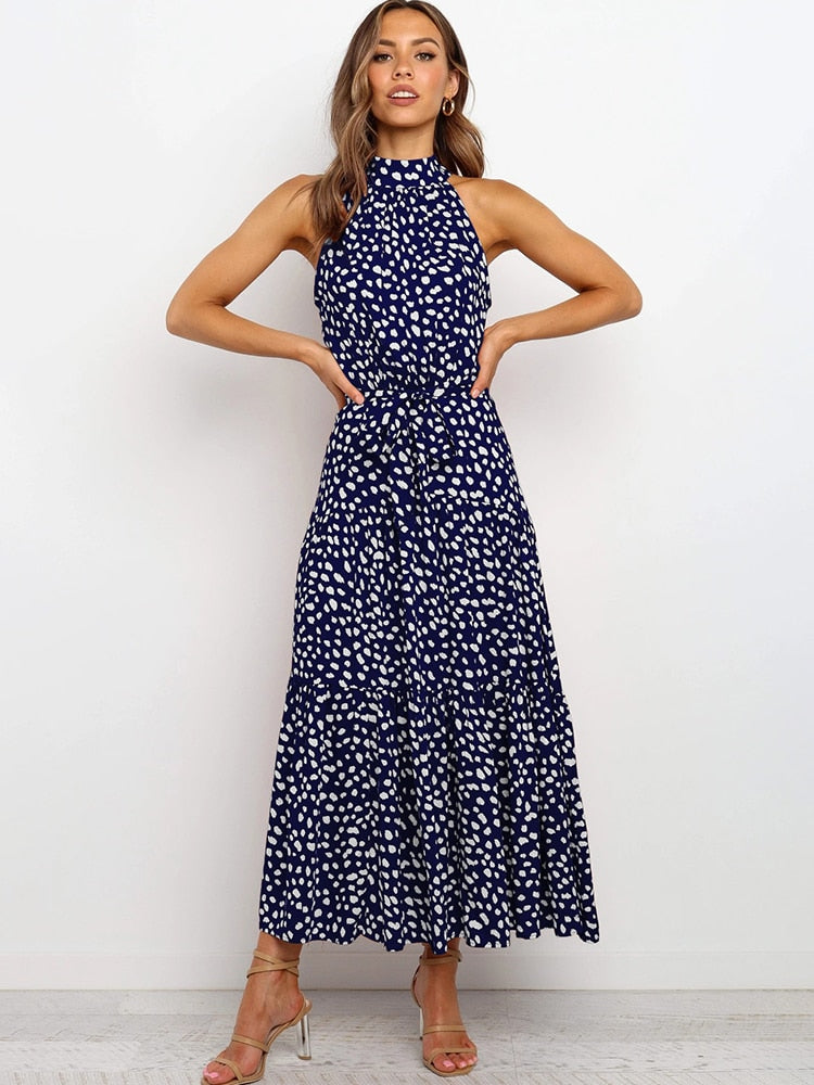 Abito midi svasato a pois da donna