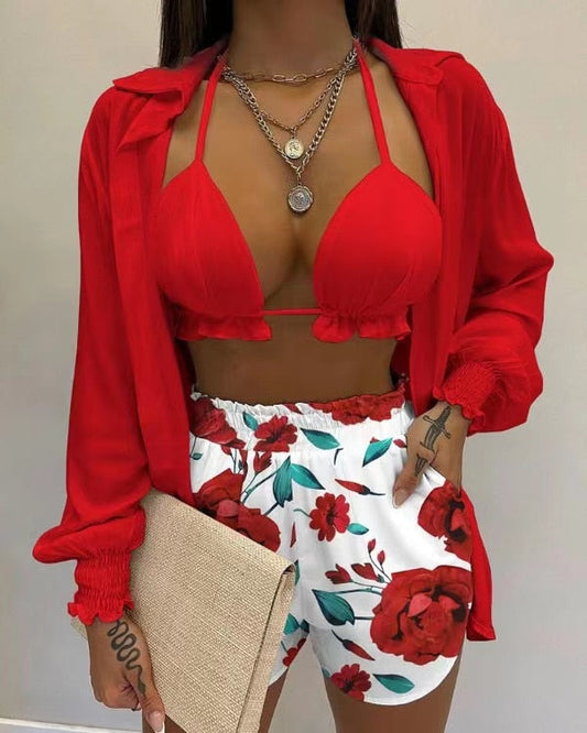 Set da Spiaggia Elegante Premium da Bagno Colorati Donna 3 Pezzi Costumi