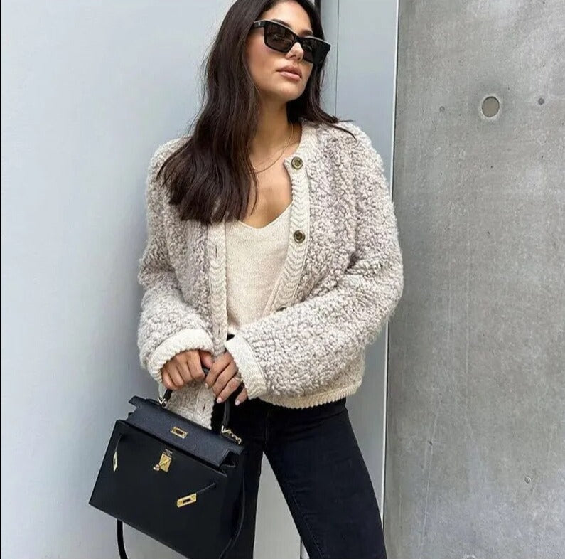 Gilet Teddy Cozy da donna - Giacca corta calda con bottoni