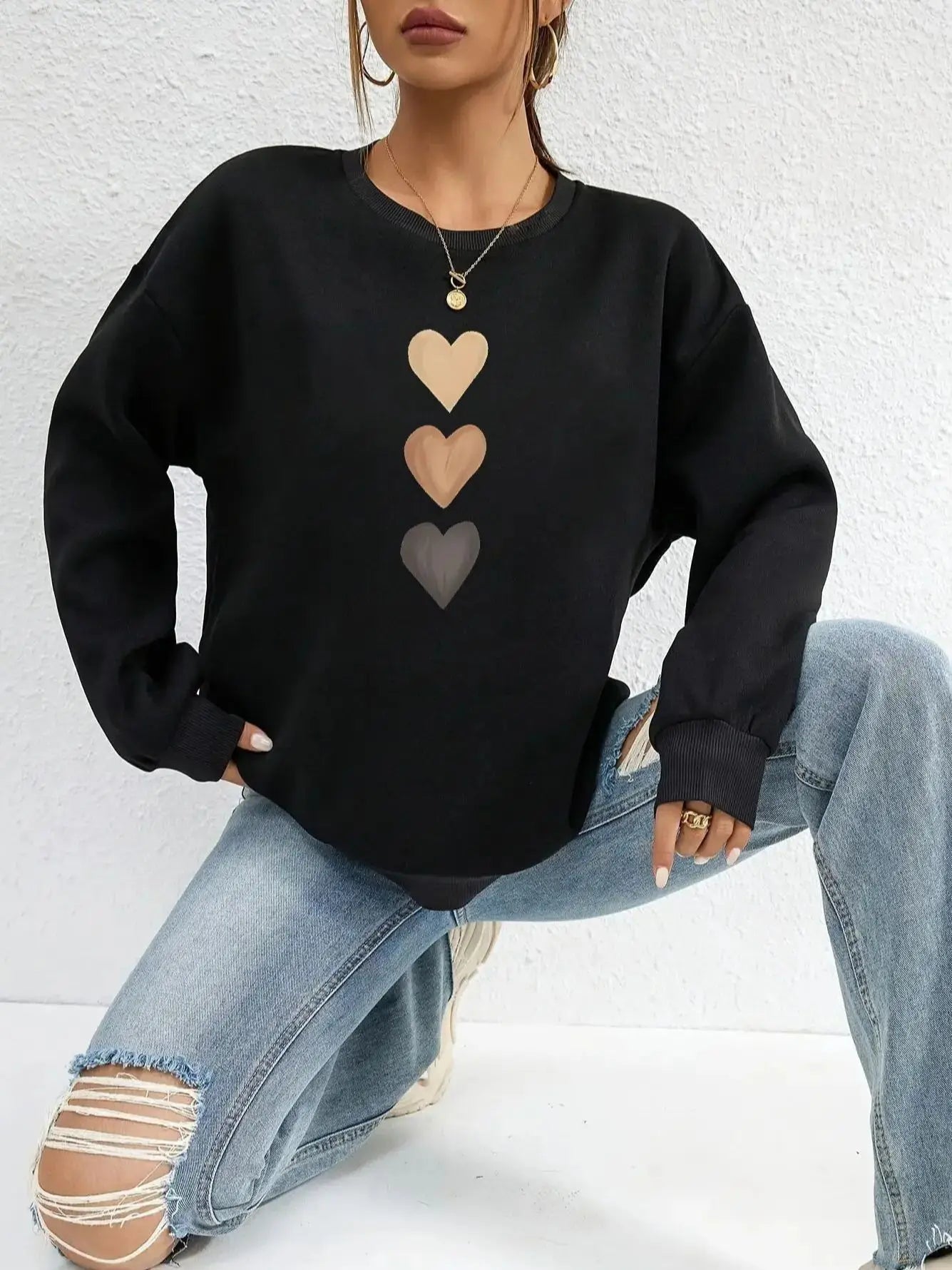 Felpa con stampa a cuore da donna - elegante casual e comoda