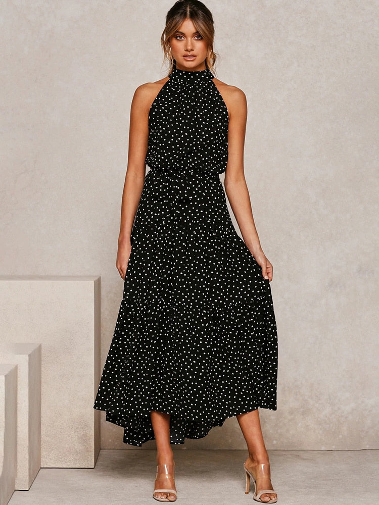 Abito midi svasato a pois da donna