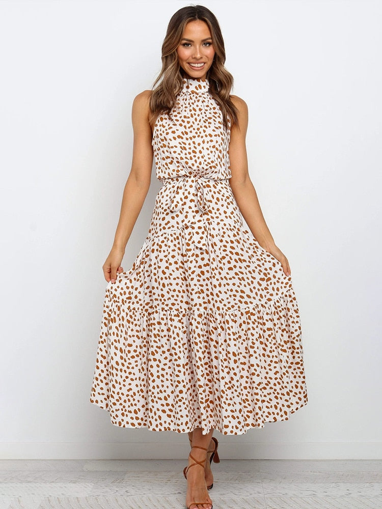 Abito midi svasato a pois da donna