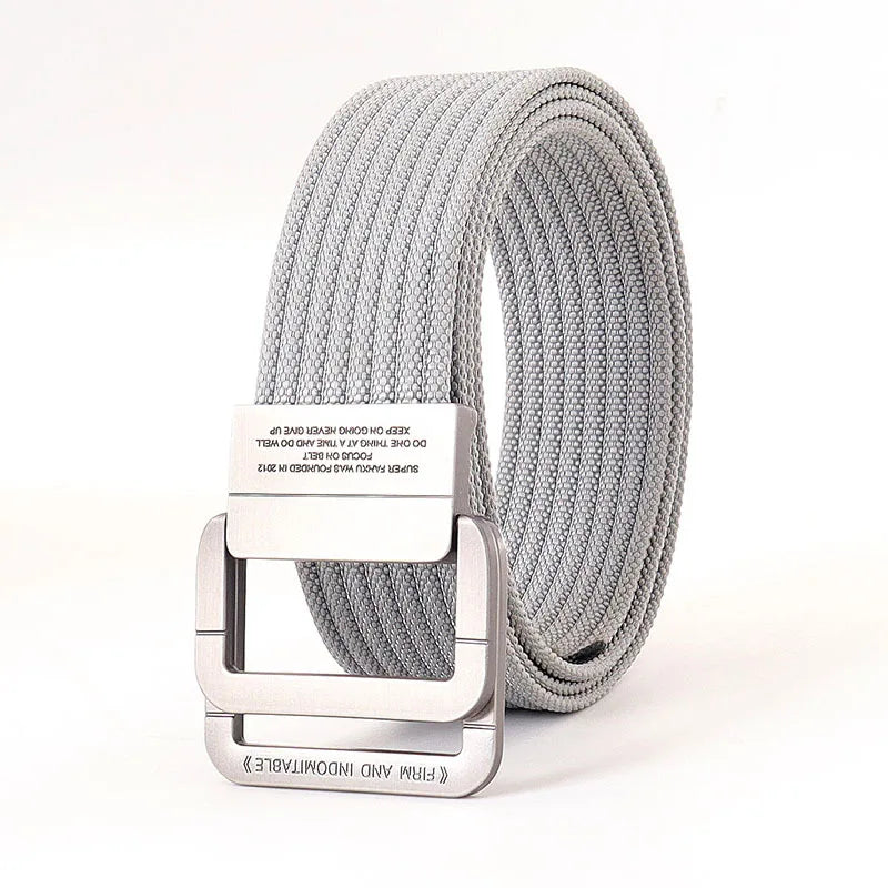 Cintura unisex in tela con fibbia a doppio anello in metallo - Cintura casual a righe