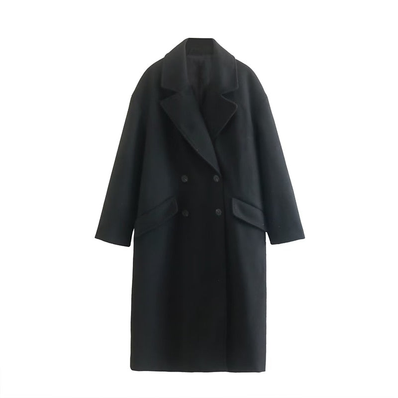 Cappotto lungo in lana premium da donna - Cappotto lungo doppiopetto
