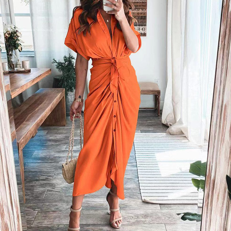 Maxi abito da donna, sofisticato ed elegante, con chiusura a bottoni