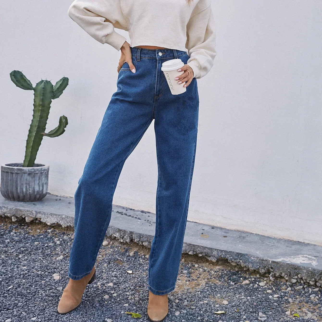 Jeans mom casual da donna | Blu scuro