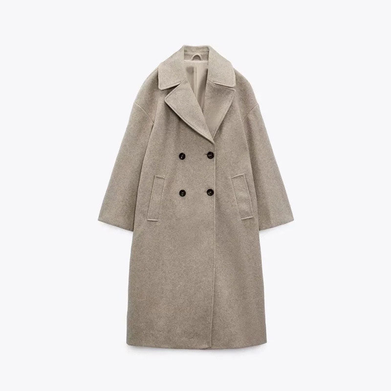 Cappotto lungo in lana premium da donna - Cappotto lungo doppiopetto