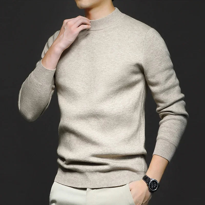 Maglione da uomo in lana premium con collo a vita media – Maglione caldo ed elegante