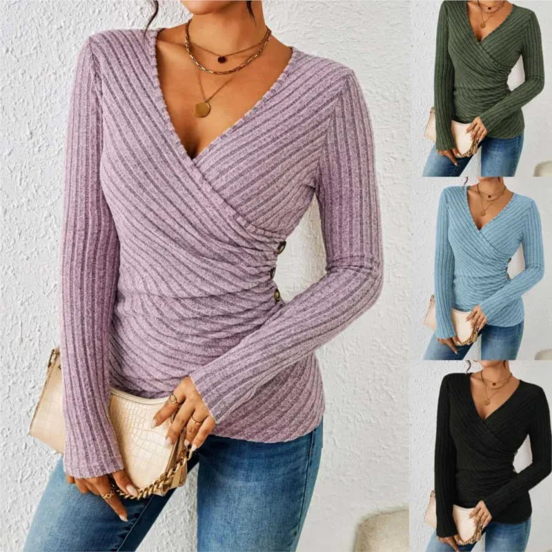 Blusa avvolgente a maniche lunghe da donna