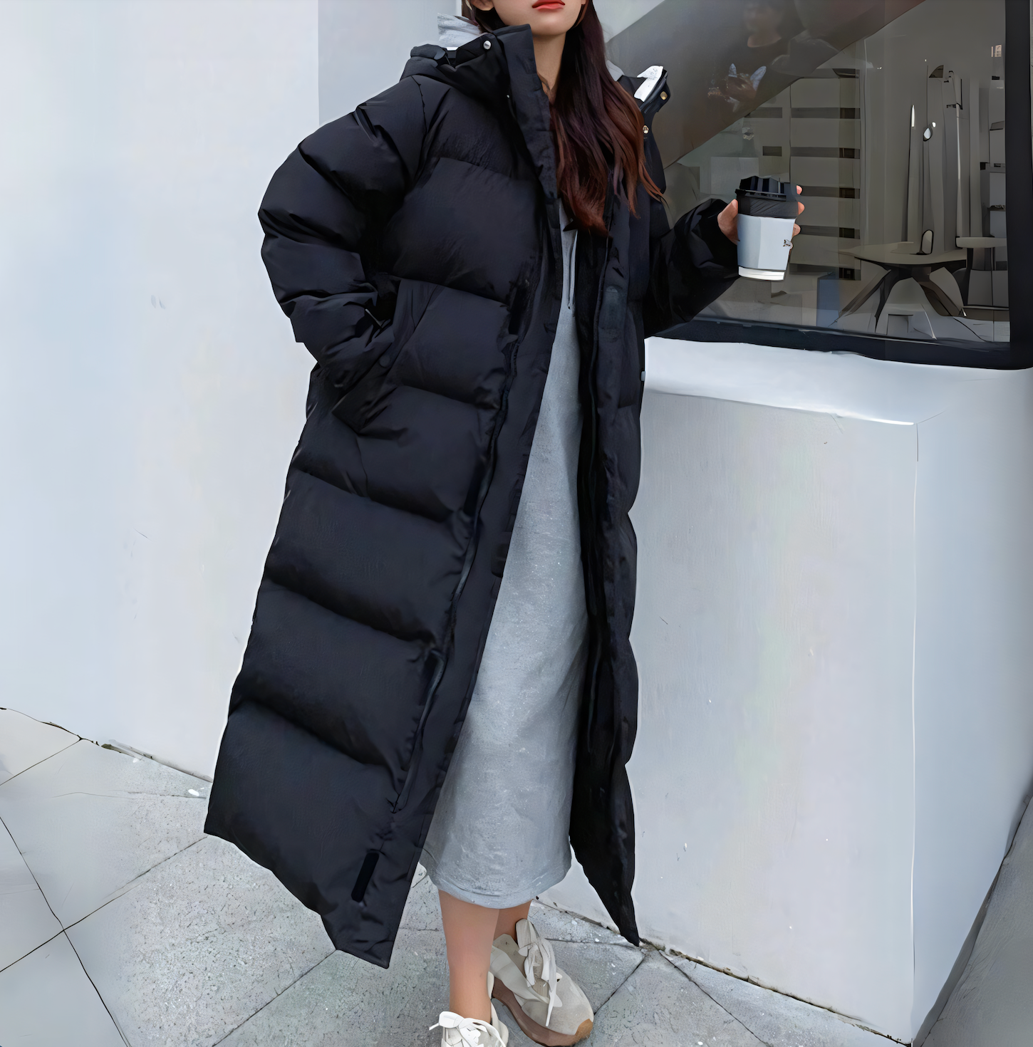 Cappotto lungo imbottito resistente da donna - Giacca invernale oversize con cappuccio