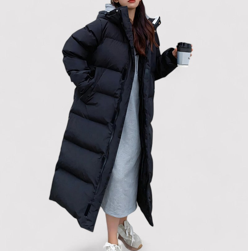 Parka con cappuccio nero da donna – Giacca invernale lunga e impermeabile