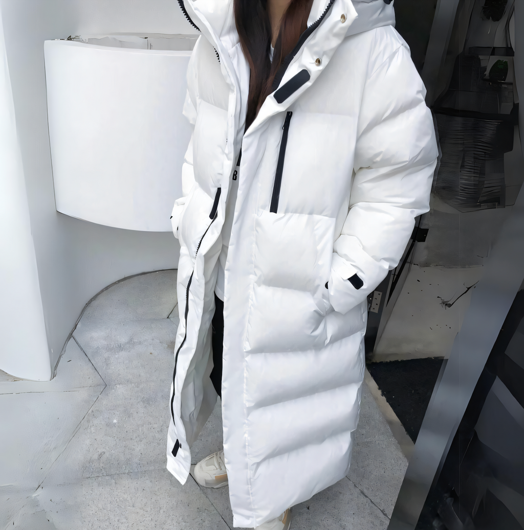 Cappotto lungo imbottito resistente da donna - Giacca invernale oversize con cappuccio