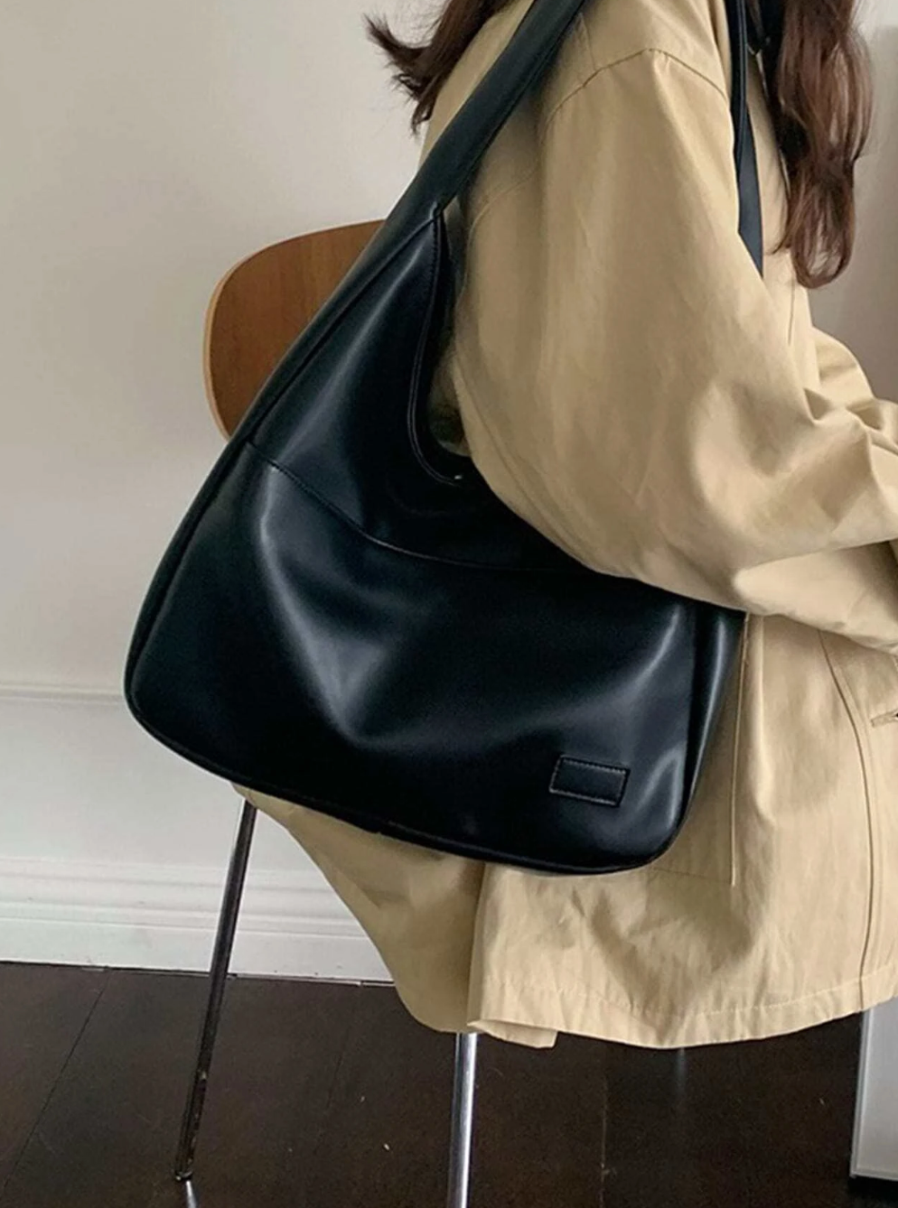 Elegante borsa a tracolla in similpelle per donna - Grande borsa nera
