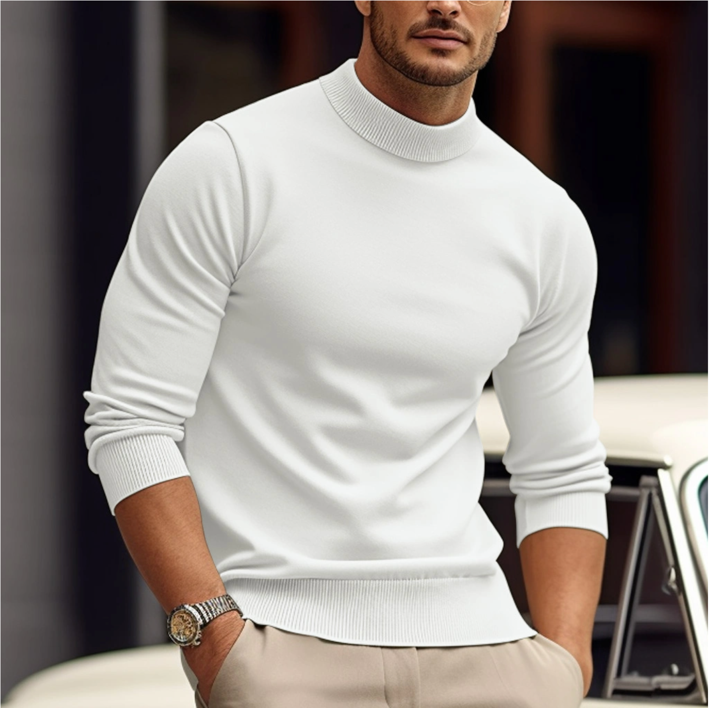 Maglione dolcevita aderente ed elegante da uomo - Maglieria casual e comoda