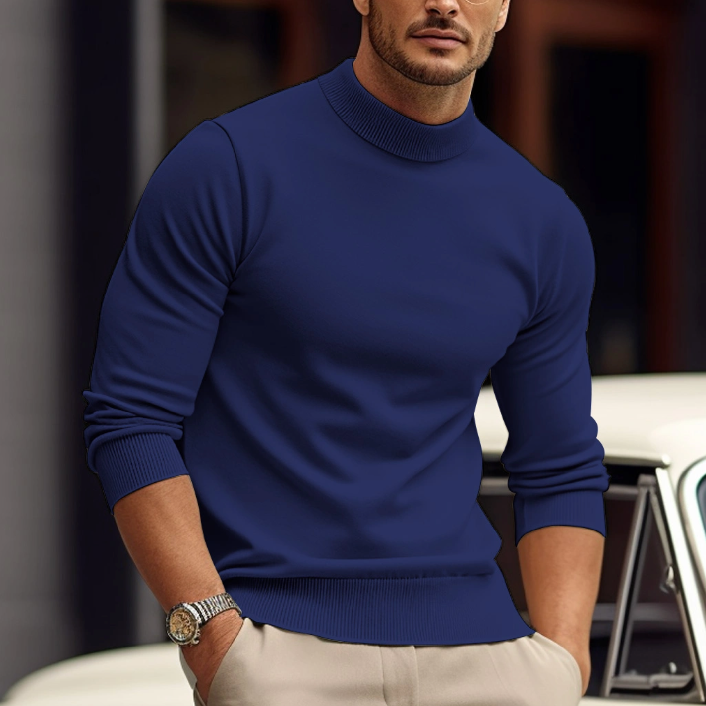 Maglione dolcevita aderente ed elegante da uomo - Maglieria casual e comoda