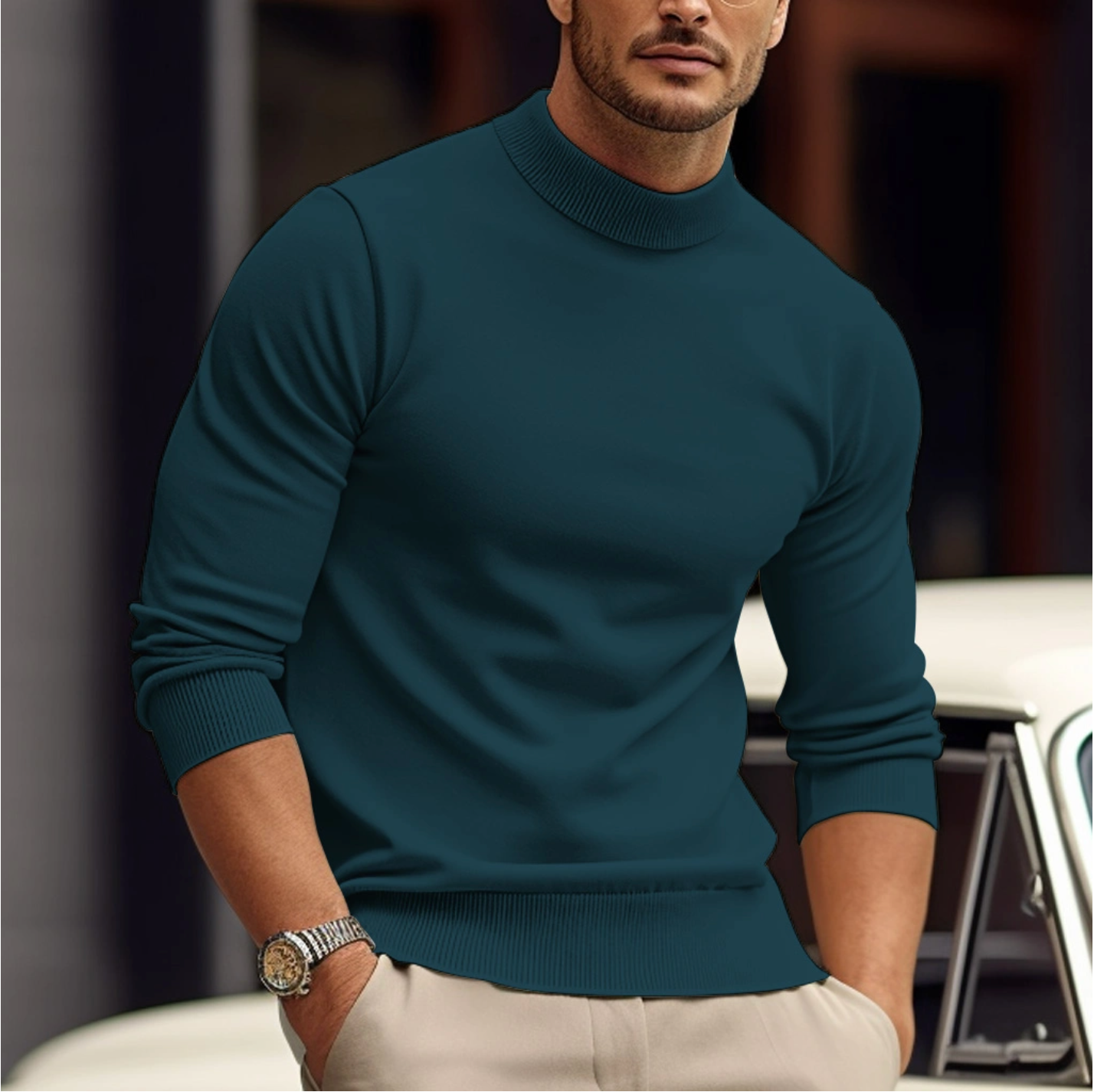 Maglione dolcevita aderente ed elegante da uomo - Maglieria casual e comoda