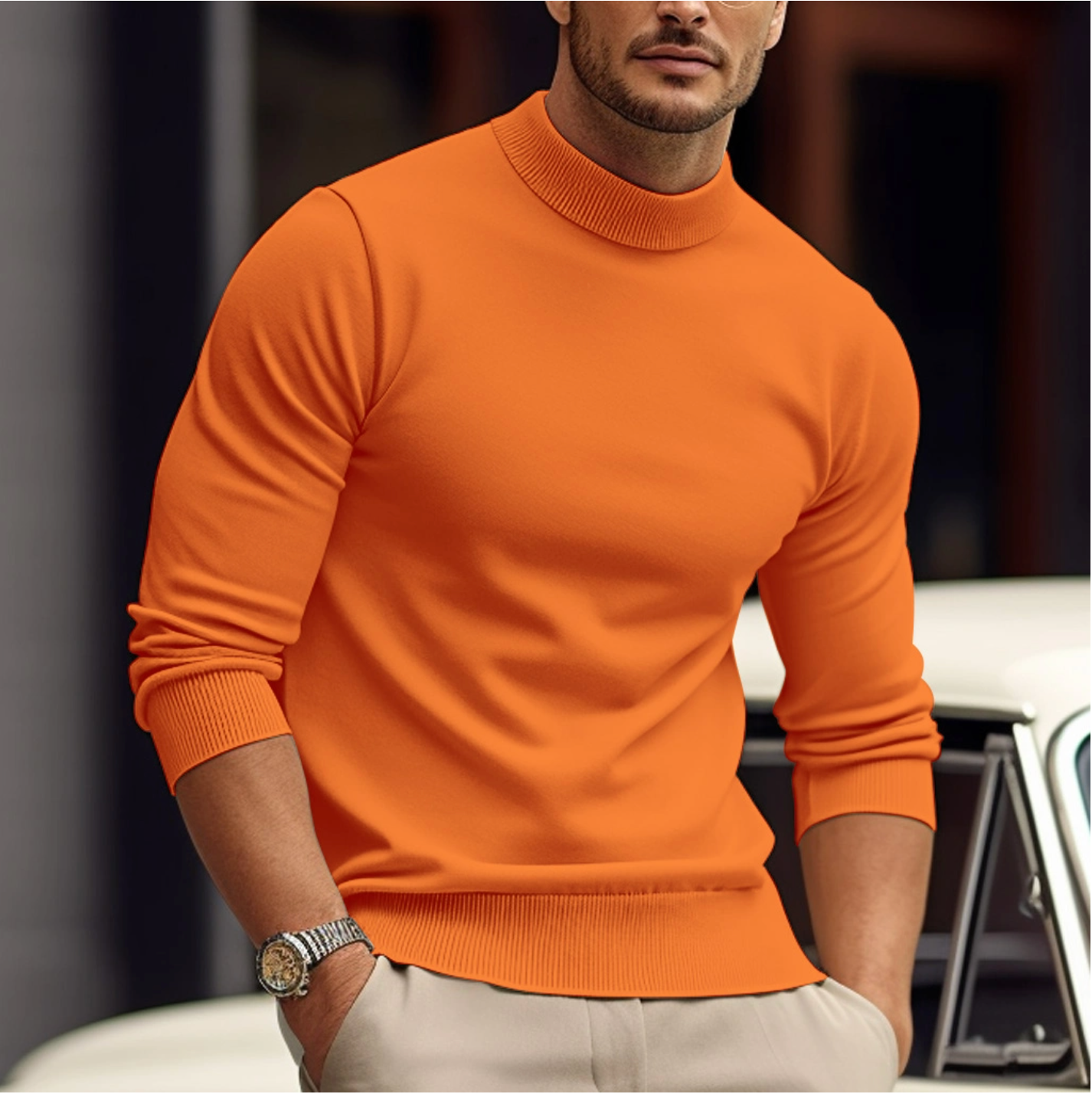 Maglione dolcevita aderente ed elegante da uomo - Maglieria casual e comoda
