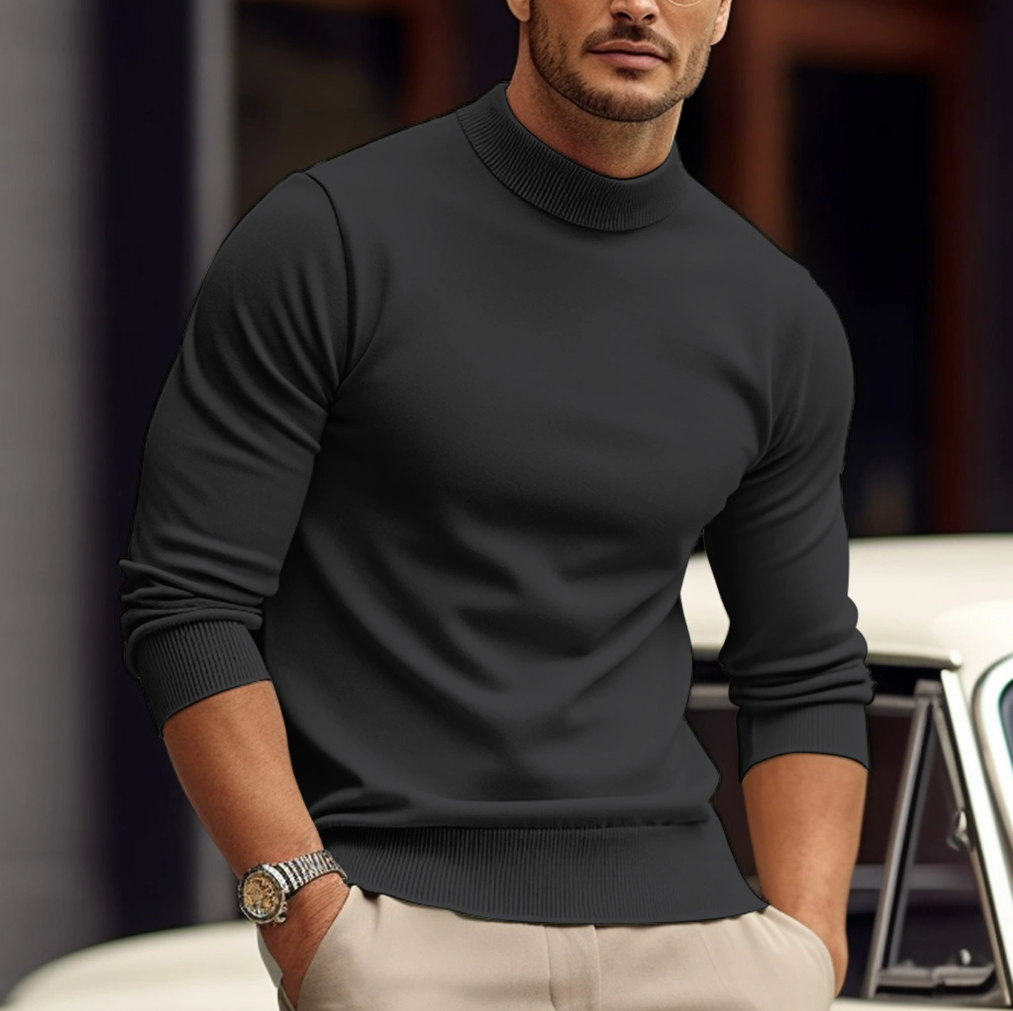 Maglione dolcevita aderente ed elegante da uomo - Maglieria casual e comoda