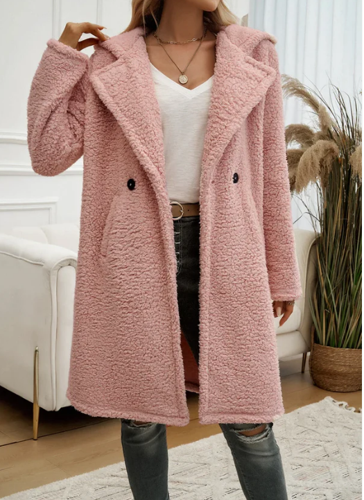 Cappotto elegante cappuccio in peluche da donna - Cappotto invernale bavero comodo