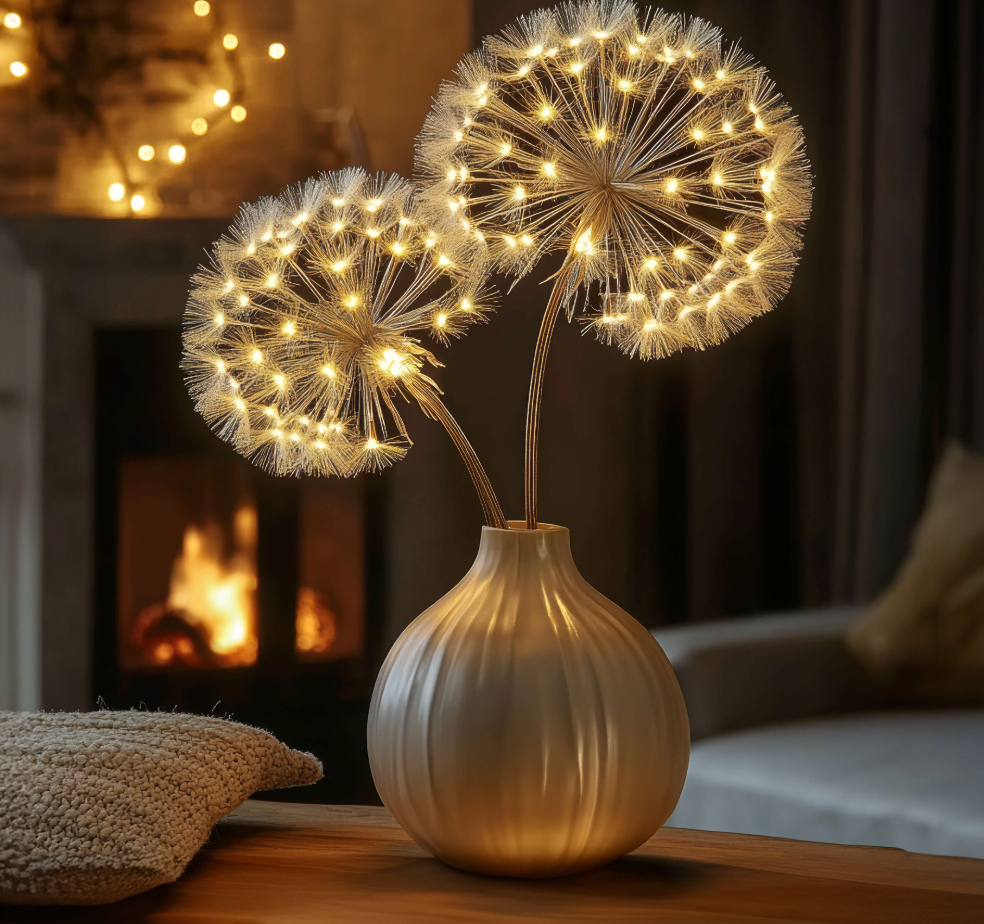 Lampade da tavolo a forma di fiore di tarassaco (set di 2) – Luce decorativa a LED a batteria per camera da letto, soggiorno, comodino, decorazioni per matrimoni o feste.