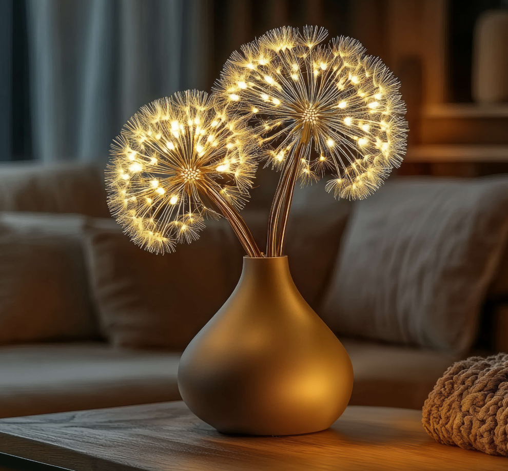 Lampade da tavolo a forma di fiore di tarassaco (set di 2) – Luce decorativa a LED a batteria per camera da letto, soggiorno, comodino, decorazioni per matrimoni o feste.