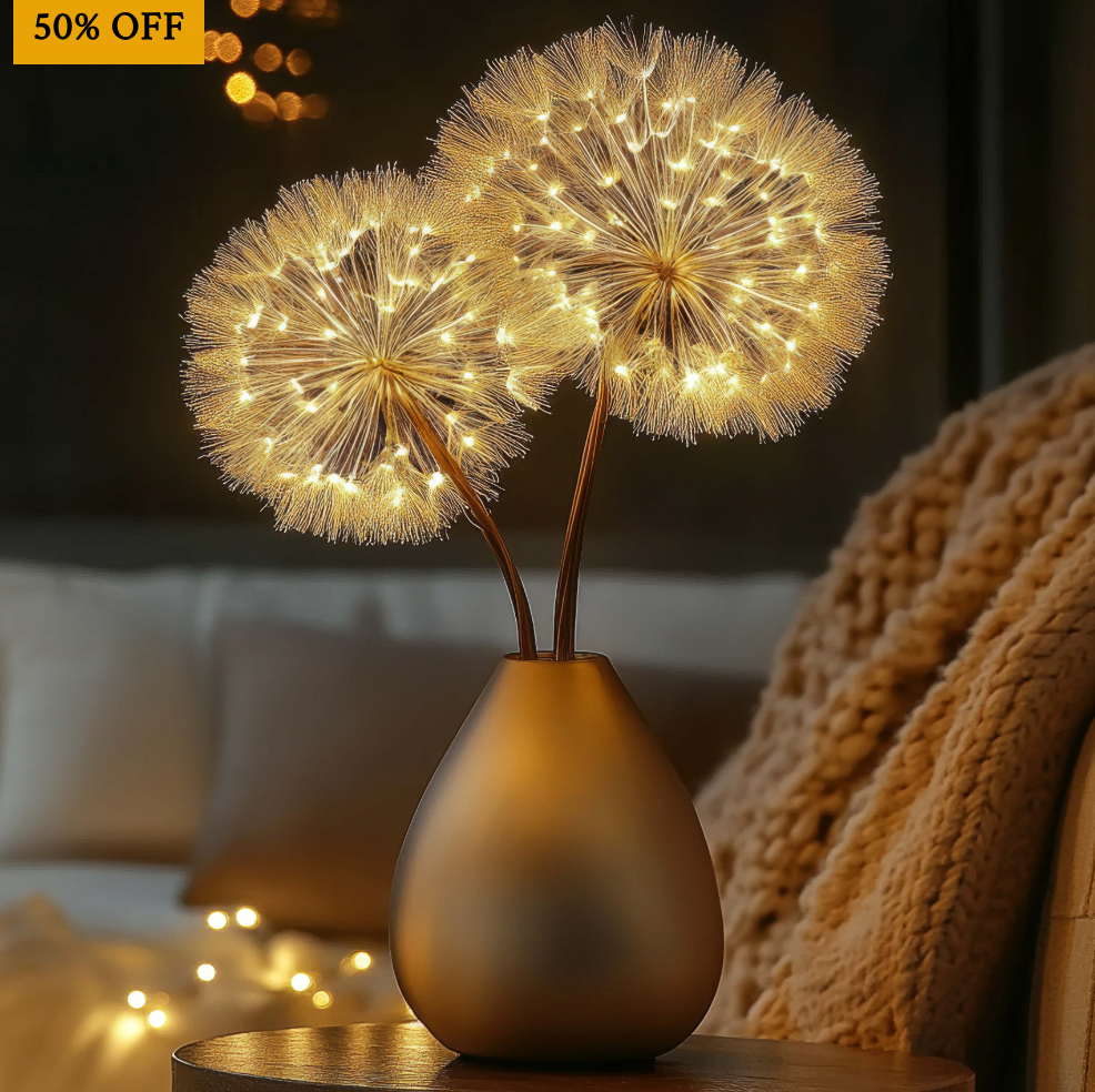 Lampade da tavolo a forma di fiore di tarassaco (set di 2) – Luce decorativa a LED a batteria per camera da letto, soggiorno, comodino, decorazioni per matrimoni o feste.