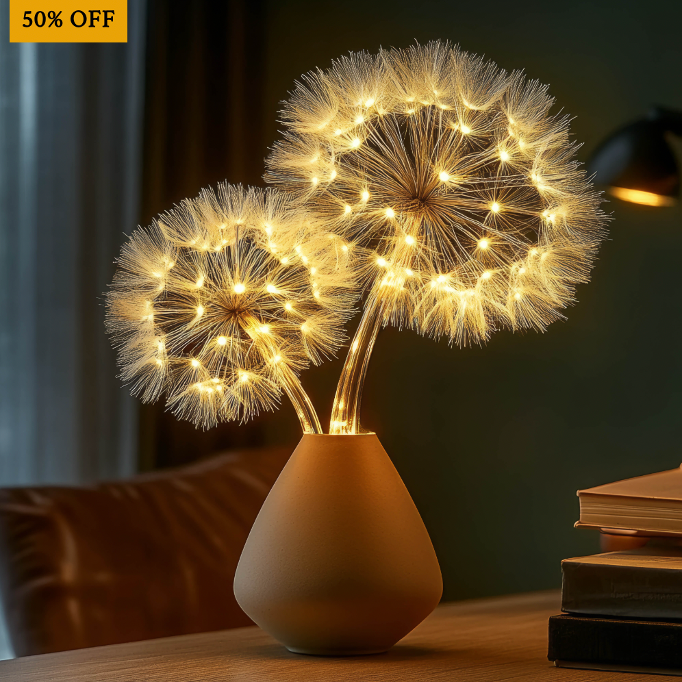 Lampade da tavolo a forma di fiore di tarassaco (set di 2) – Luce decorativa a LED a batteria per camera da letto, soggiorno, comodino, decorazioni per matrimoni o feste.
