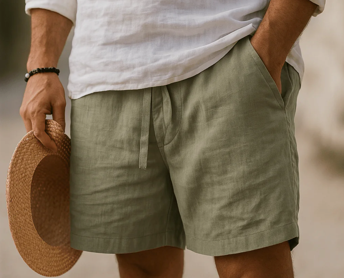 Eleganti pantaloncini in lino da uomo
