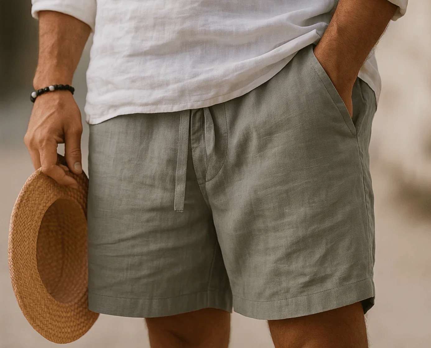 Eleganti pantaloncini in lino da uomo