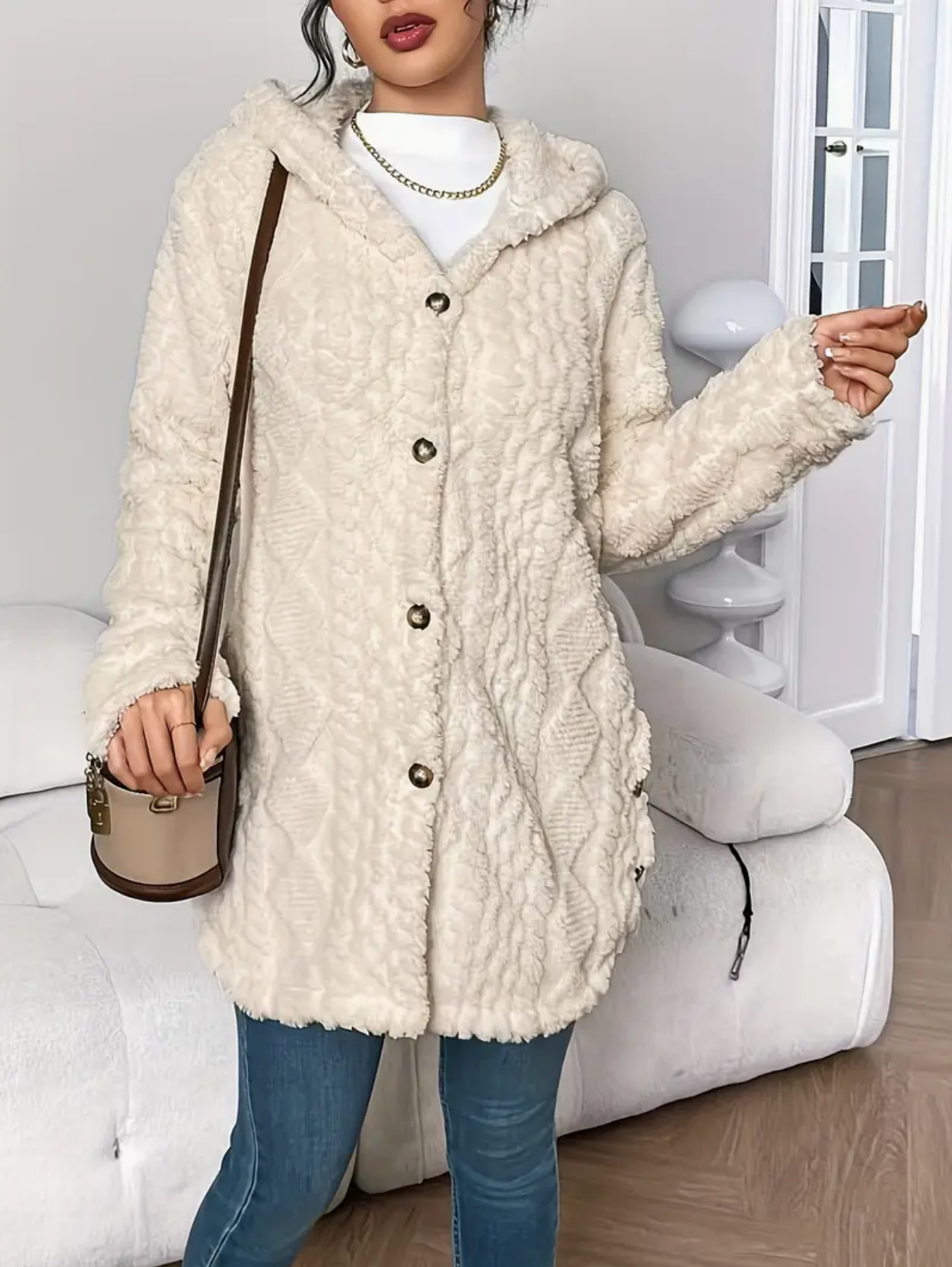 Cardigan con cappuccio in maglia a trecce da donna – Maniche lunghe morbide e comode