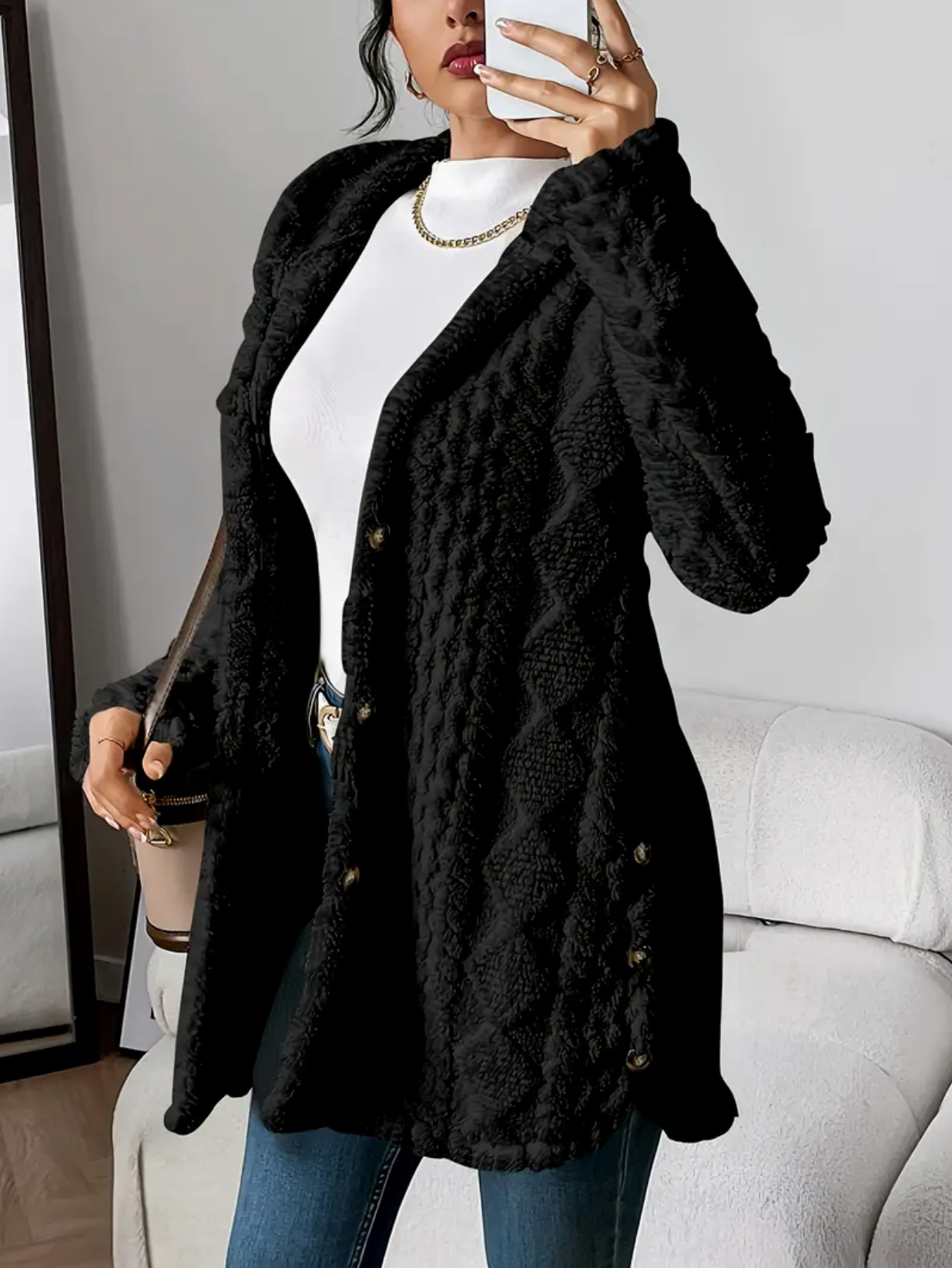 Cardigan con cappuccio in maglia a trecce da donna – Maniche lunghe morbide e comode