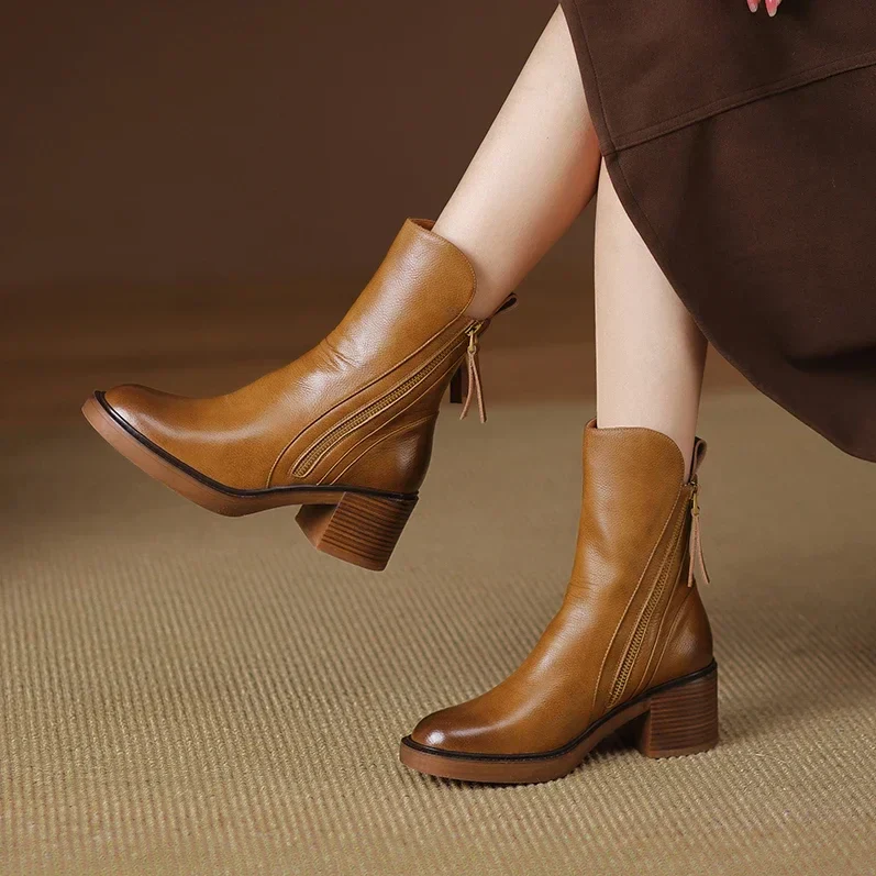 Stivali eleganti da donna in pelle premium con tacco a blocco