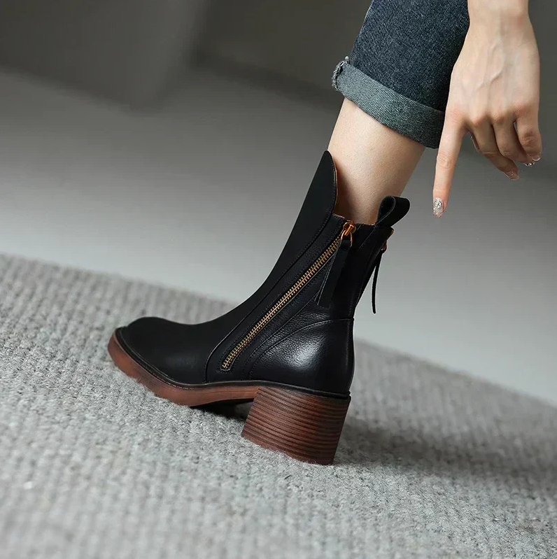 Stivali eleganti da donna in pelle premium con tacco a blocco
