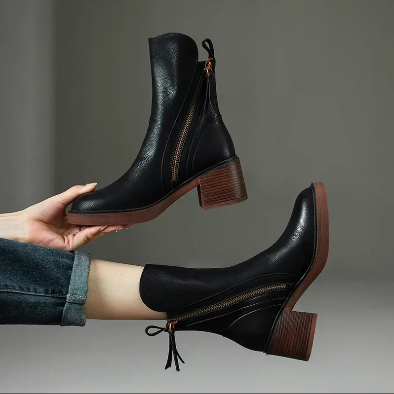 Stivali eleganti da donna in pelle premium con tacco a blocco