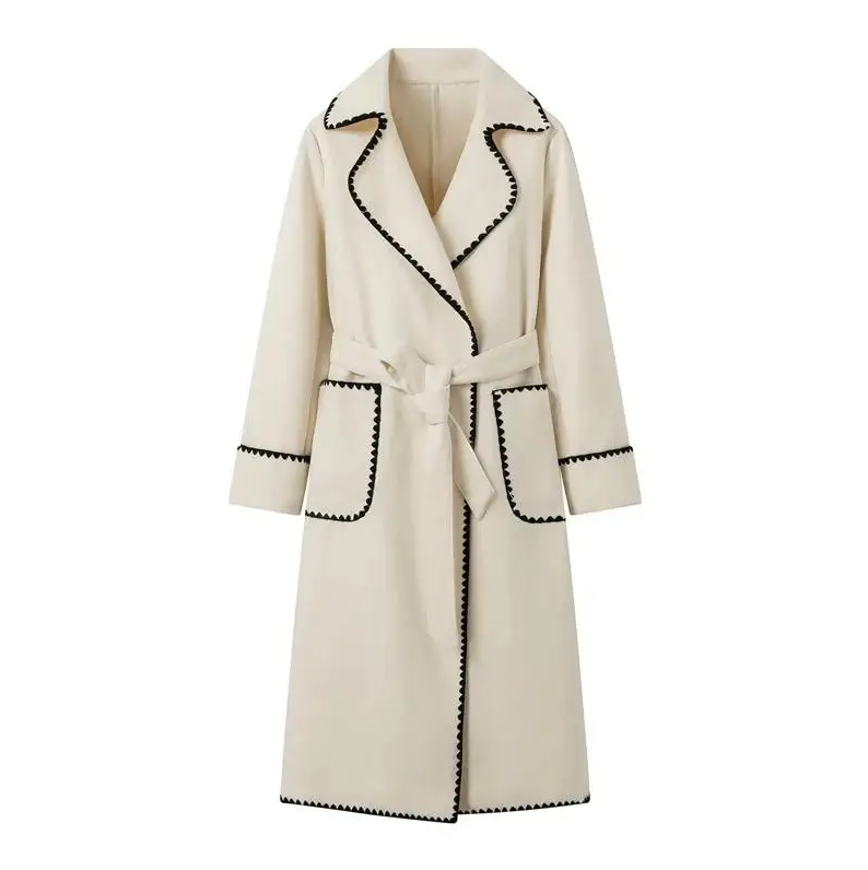 Trenchcoat Long Patchwork Élégant pour Femme