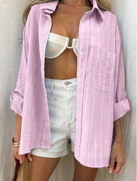 Camicia a righe estive – Camicia oversize leggera per la spiaggia e le vacanze