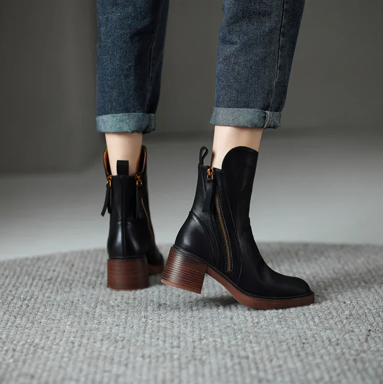 Stivali eleganti da donna in pelle premium con tacco a blocco
