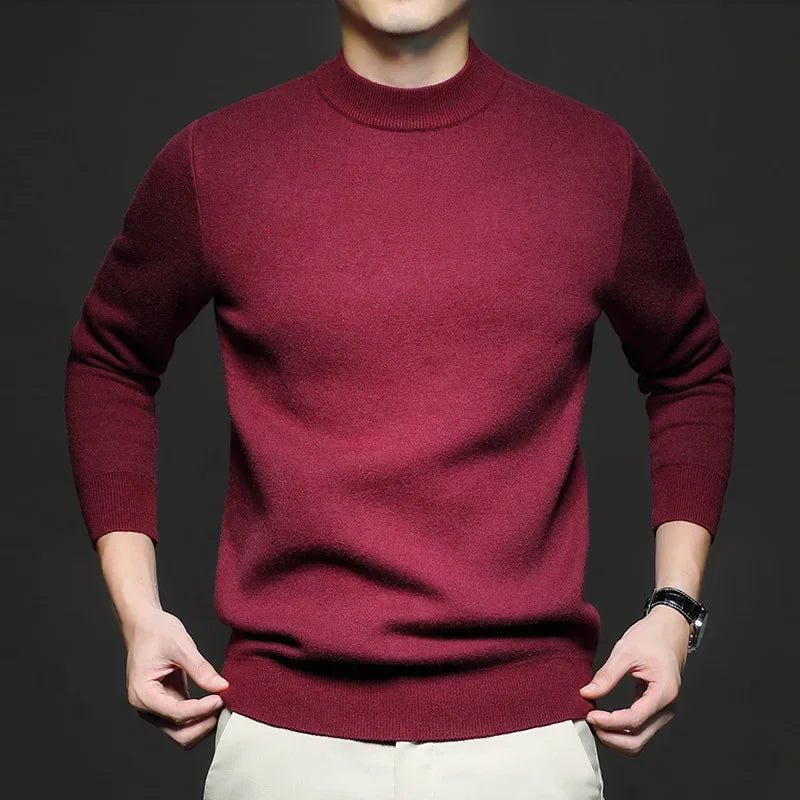 Maglione da uomo in lana premium con collo a vita media – Maglione caldo ed elegante