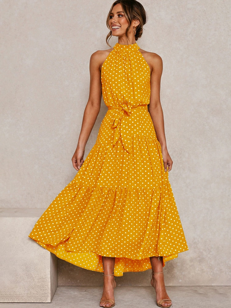 Abito midi svasato a pois da donna