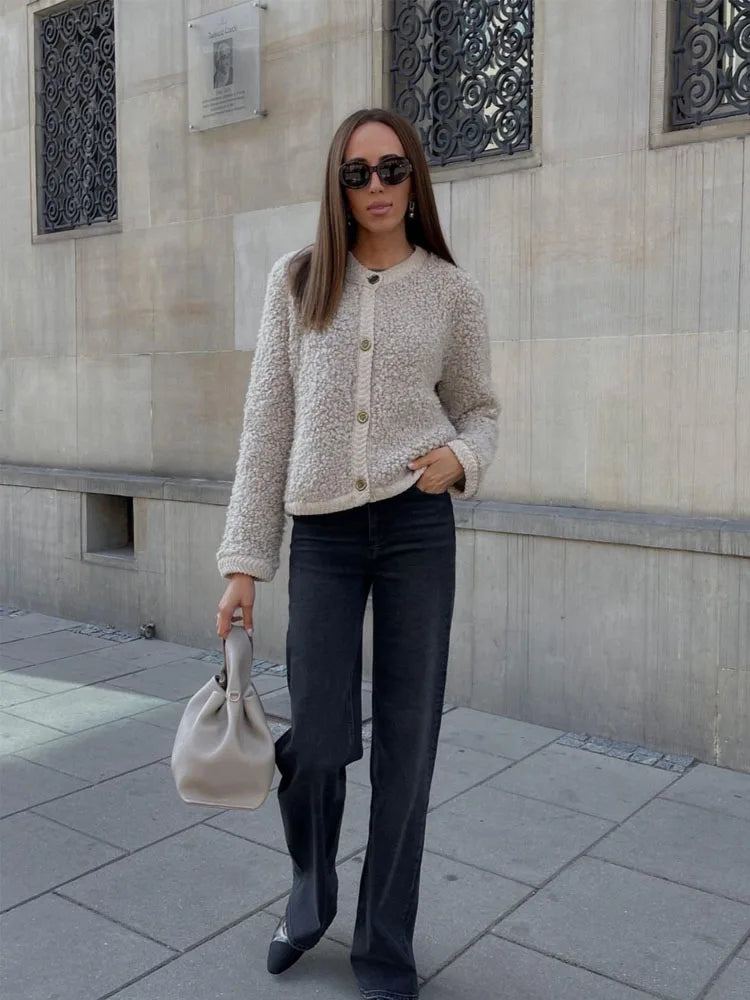 Gilet Teddy Cozy da donna - Giacca corta calda con bottoni